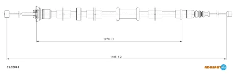Трос стояночного гальма задн лів (1485мм/1485мм) FIAT PANDA 1.2/1.3D 09.04- ADRIAUTO 1102781