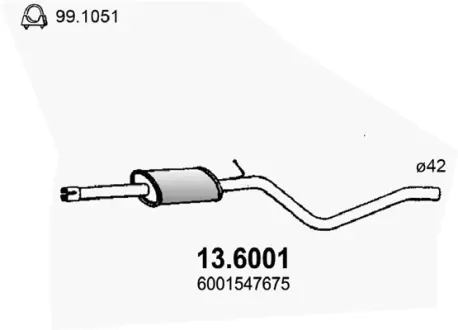 Глушитель доп. алюм. (резонатор) для а/м Renault Logan (04-) 8 кл. ASSO 136001
