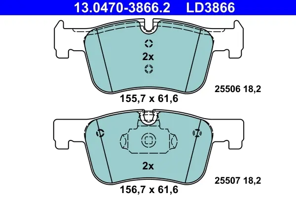 Керамічні гальмівні колодки передн, BMW 1 (F20), 1 (F21), 2 (G42, G87), 3 (F30, F80), 3 (F31), 3 (G20, G80, G28), 3 (G21, G81), 3 GRAN TURISMO (F34), 4 (F32, F82), 4 (F33, F83) 1.5-2.0DH 07.11- ATE 13047038662 (фото 1)