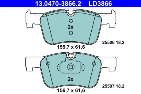 Керамічні гальмівні колодки передн, BMW 1 (F20), 1 (F21), 2 (G42, G87), 3 (F30, F80), 3 (F31), 3 (G20, G80, G28), 3 (G21, G81), 3 GRAN TURISMO (F34), 4 (F32, F82), 4 (F33, F83) 1.5-2.0DH 07.11- ATE 13047038662