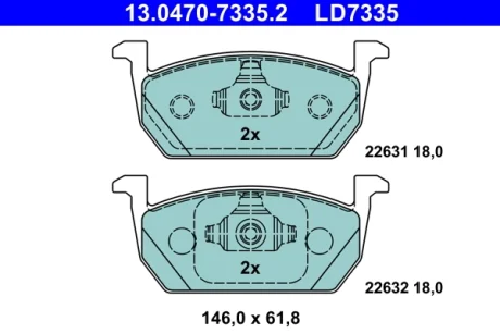 Керамічні гальмівні колодки передн, AUDI A1, A1 ALLSTREET, A1 CITY CARVER SEAT ARONA, IBIZA V, LEON, LEON SC, LEON ST SKODA FABIA IV, KAMIQ, SCALA VW POLO VI, T-CROSS, TAIGO 1.0-2.0D 09.12- ATE 13047073352