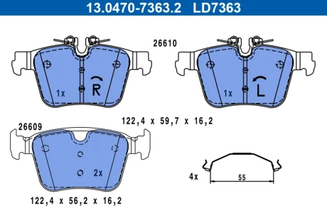 Керамічні гальмівні колодки задн, VOLVO C40, EC40, EX40, S60 III, S90 II, V60 II, V90 II, XC40, XC60 II, XC90 II 2.0-Electric 09.14- ATE 13047073632