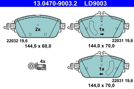 Керамічні гальмівні колодки передн, MERCEDES C (A205), C (C205), C T-MODEL (S205), C (W205), E (A238), E (C238), E T-MODEL (S213), E (W213) 1.5-2.2D 12.13- ATE 13047090032