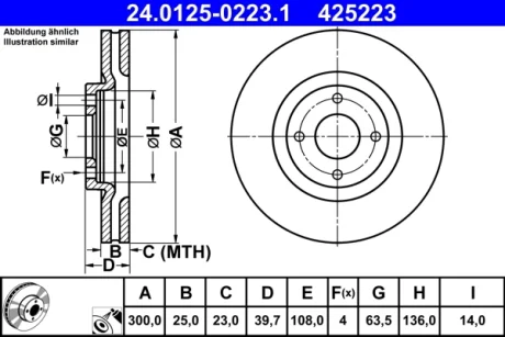 Диск гальмівний передн лів/прав FORD ECOSPORT 1.0-2.0 08.12- ATE 24012502231