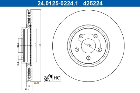 Диск гальмівний передн лів/прав FORD TOURNEO CONNECT V408 NADWOZIE WIELKO, TRANSIT CONNECT, TRANSIT CONNECT V408 1.0-1.6D 09.13- ATE 24012502241