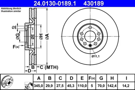 Диск гальмівний передній Opel Vectra C Saab 9-3 1.8-2.8 09.02-02.15 ATE 24013001891