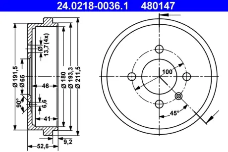 Тормозной барабан ATE 24021800361