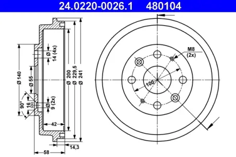 Тормозной барабан ATE 24022000261