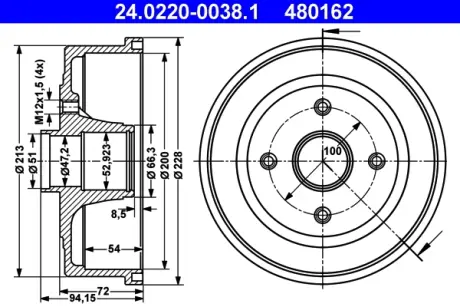 Тормозной барабан ATE 24022000381
