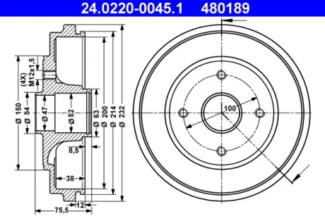 Тормозной барабан ATE 24022000451