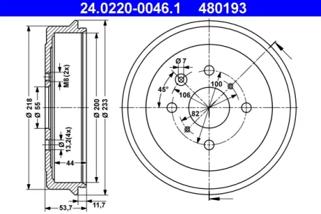 Тормозной барабан ATE 24022000461