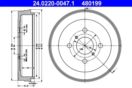 Тормозной барабан ATE 24022000471