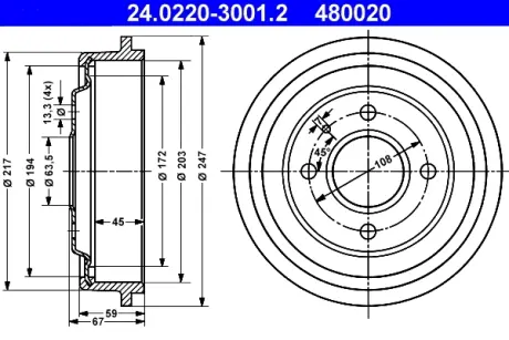 Тормозной барабан ATE 24022030012