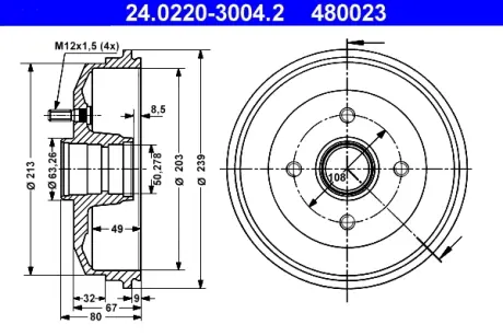 Тормозной барабан ATE 24022030042
