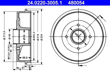 Тормозной барабан ATE 24022030051