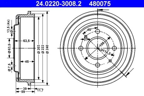 Тормозной барабан ATE 24022030082