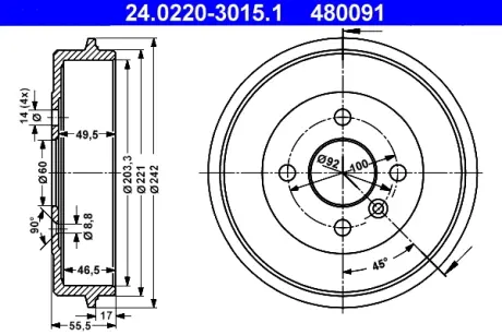 Тормозной барабан ATE 24022030151