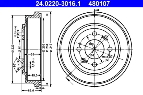 Тормозной барабан ATE 24022030161
