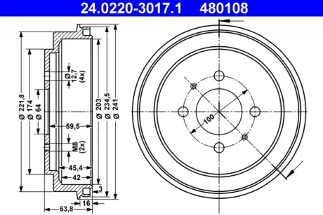 Тормозной барабан ATE 24022030171