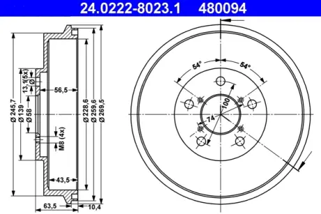 Гальмівний барабан задн SUBARU IMPREZA, LEGACY II 1.5-2.2 08.92-06.09 ATE 24022280231