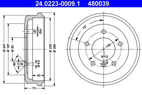 Тормозной барабан ATE 24022300091