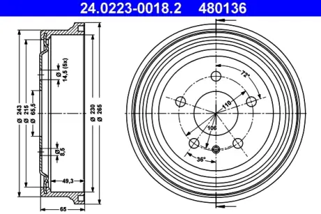 Тормозной барабан ATE 24022300182