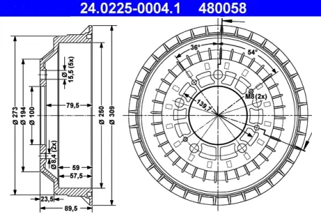 Тормозной барабан ATE 24022500041