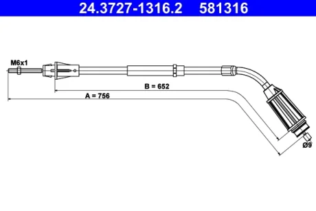 Трос стояночного гальма задн (756мм/652мм) VOLVO S80 II 1.6D-4.4 03.06-12.16 ATE 24372713162