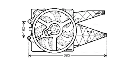 AVA FIAT Вентилятор радіатора (з дифузором) GRANDE PUNTO 1.3, 1.4 05-, PUNTO 1.3 12- AVA QUALITY COOLING FT7530