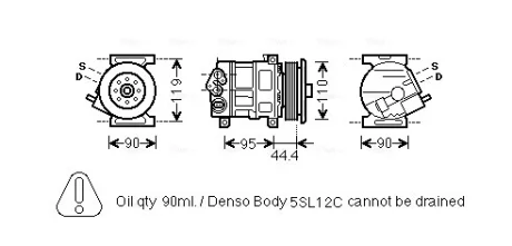 Компресор кондиціонера Fiat Doblo (10-)/Opel Combo (12-) AVA AVA QUALITY COOLING FTAK394