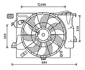 AVA HYUNDAI Вентилятор радіатора (з дифузором) ACCENT i25 10-, SOLARIS 10-, VELOSTER 1.6 11-, KIA AVA QUALITY COOLING HY7546