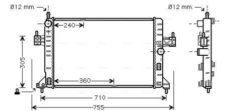 AVA OPEL Радіатор охолодження двиг. CORSA C 1,7 TD 2000- (598x369x32) AVA QUALITY COOLING OL2305