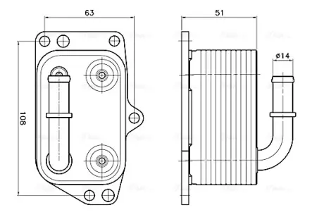 Радіатор масляний Citroen C4 (05-), C5 (08-), Jumpy (07-)/Peugeot 307 (01-), 407 (04-), Expert (07-) 1.8i, 2.0i AVA AVA QUALITY COOLING PE3433