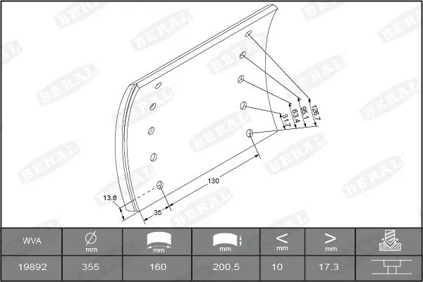 Комплект тормозных башмаков, барабанные тормоза BERAL 1989218000015416 (фото 1)