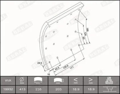 Комплект тормозных башмаков, барабанные тормоза BERAL 1993221000016374