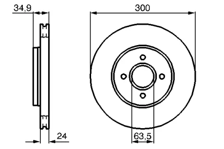 Диск гальмівний пер. 300x24x47 FORD Mondeo 1.8 16V/2.0 16V/2.5 V6 24V 00- BOSCH 0986479048