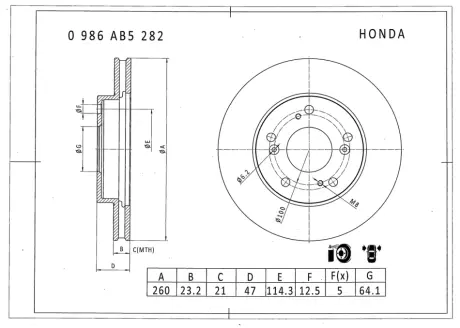 Тормозной диск BOSCH 0986AB5282