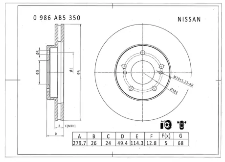 Тормозной диск BOSCH 0986AB5350