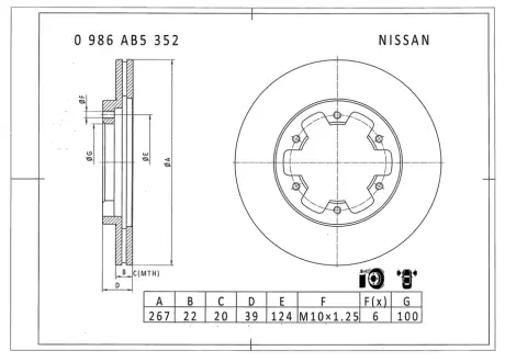 Тормозной диск BOSCH 0986AB5352