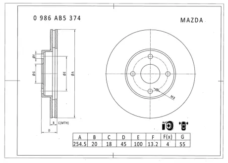 Тормозной диск BOSCH 0986AB5374