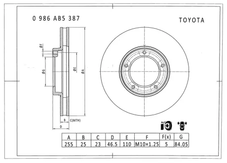 Тормозной диск BOSCH 0986AB5387
