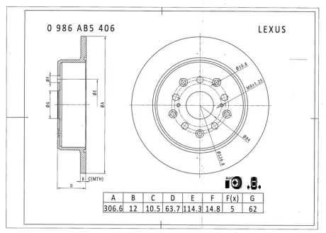 Тормозной диск BOSCH 0986AB5406