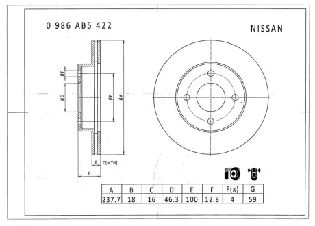 Тормозной диск BOSCH 0986AB5422