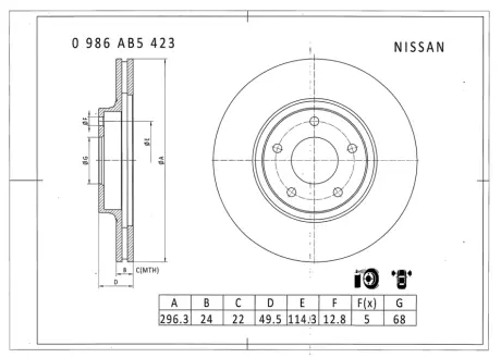 Тормозной диск BOSCH 0986AB5423