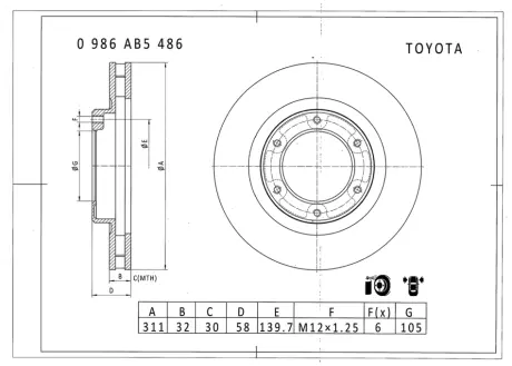 Тормозной диск BOSCH 0986AB5486