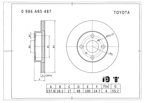 Тормозной диск BOSCH 0986AB5487
