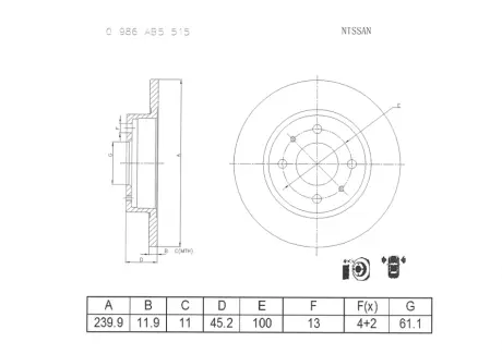 Тормозной диск BOSCH 0986AB5515
