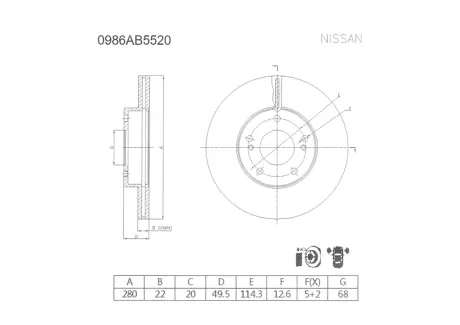 Тормозной диск BOSCH 0986AB5520