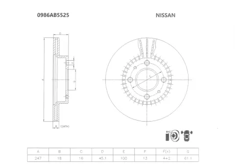 Тормозной диск BOSCH 0986AB5525