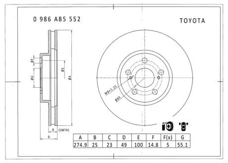 Тормозной диск BOSCH 0986AB5552